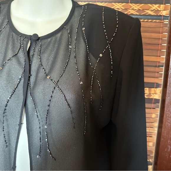 Adrianna Papell Evening Essentials Vintage Black Sheer Beaded Sequin Jacket Top - Picture 7 of 10